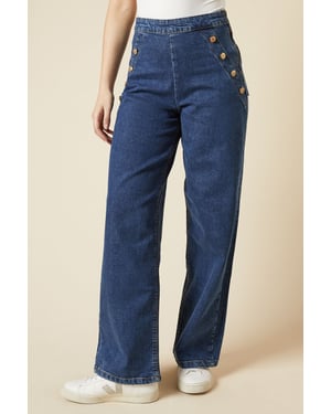 Military Button Detail Wide Leg Jean