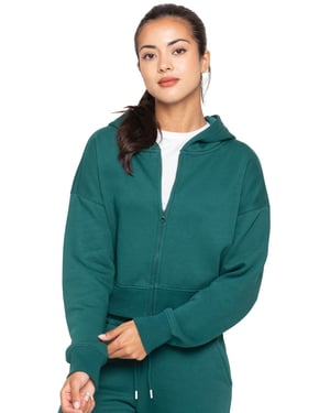 Enzo Women Crop Zip Hoodie - Donkergroen