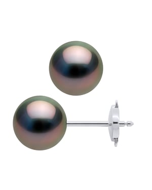Oorbellen Studs Tahitian Parels Ronde 9-10 mm System Security White Gold
