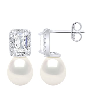 Hanging Earrings Real Cultured Freshwater Pearls Pear 8-9 mm