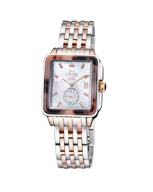 GV2 Bari Tortoise Women's Mother Of Pearl Dial Two Tone IP Rose Gold Bracelet Swiss Quartz Diamond Watch