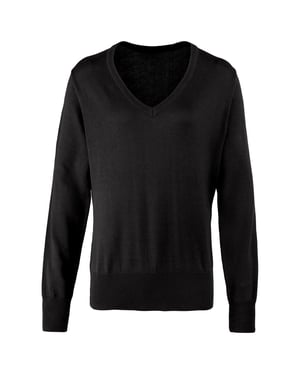 Premier Womens/Ladies Knitted Cotton Acrylic V Neck Sweatshirt (Black)