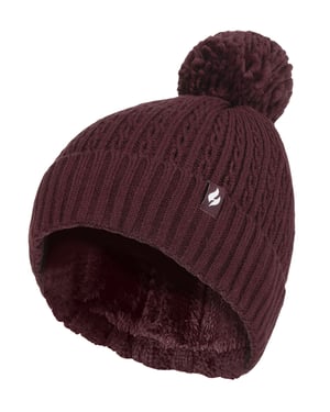 Heat Holders - Thermische muts voor dames met pompon - Wijn