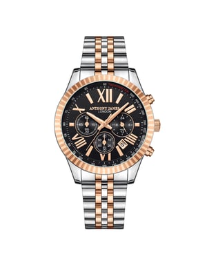 Met de hand gemonteerd, limited edition tweekleurig Chrono Sports Automatic-horloge van Anthony James - garantietermijn van 5 jaar