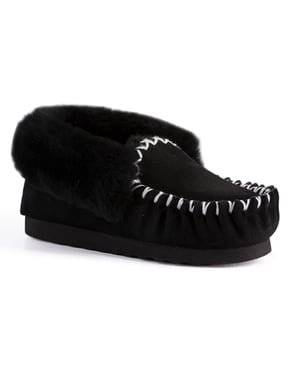 Aus Wooli "Waterloo" Australia Hand Stitched Womens Sheepskin Moccasin, Black