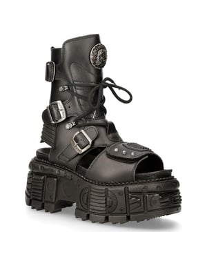 New Rock Unisex zwarte veganistisch lederen sandaallaarzen - BIOS107-V1