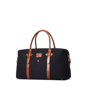 Hautton Leather Black Canvass And Tan Leather Mix Holdall 19.0" Central Zip Compartment Adjustable Shoulder Strap