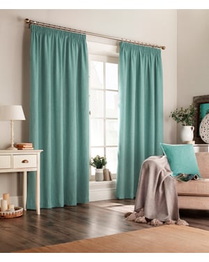 Harrison Herringbone Pencil Pleat Curtains in Marine