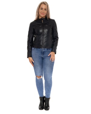 Pelle D’annata Ladies Real Leather Biker Jacket in Navy