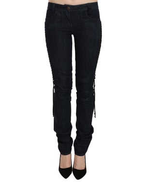 Just Cavalli Vrouwen Zwarte Skinny Broek met Lage Taille Vlechtwerk