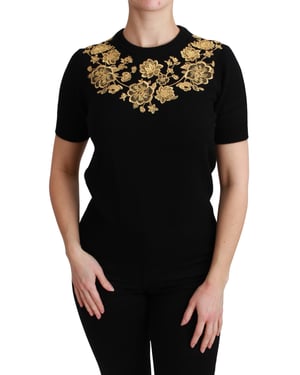 Dolce & Gabbana Svart Kasmir Guld Blommig Tröja Top
