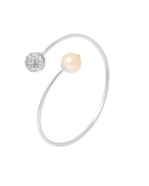 Armband u en mij roze cultuur parel en kristal preciosa wit semi rigide zilver 925
