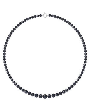 DIADEMA - Necklace - Real Freshwater Pearls - Black Tahitian Style - White Gold