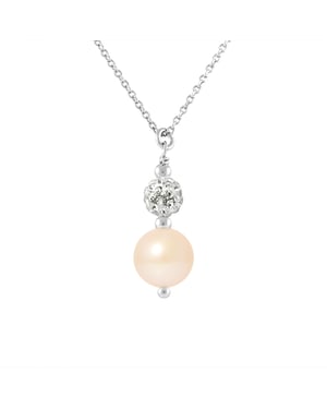Ketting ketting zoetwater cultuur parel rond 9-10 mm roze, kristal preciosa en zilver 925