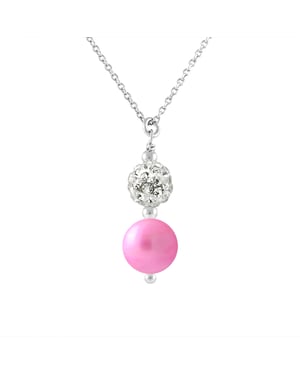 Ketting Tie Pearl Brandstof Watercultuur Fuschia en Crystal Preciosa Silver 925