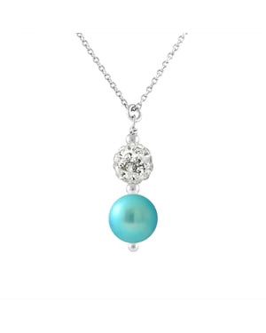 Ketting stropdas parel turquoise zoetwatercultuur en kristallen preciosa zilver 925