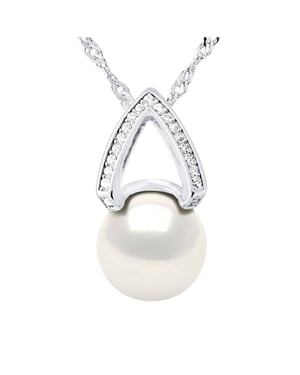 Witte parelhalsband 10 mm zirkoniumoxiden - 925 zilver