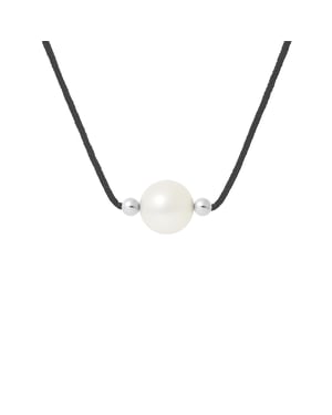 Zoetwaterparels Ketting Rond 9-10 mm White Nylon Black 925