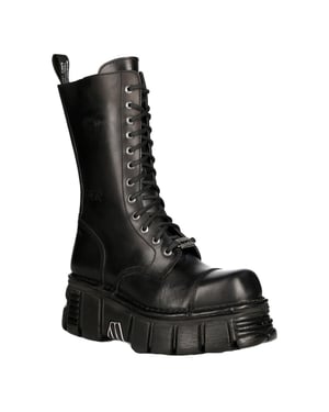 New Rock Unisex Metallic Black Techno Biker Boots- M-MILI211C-C1