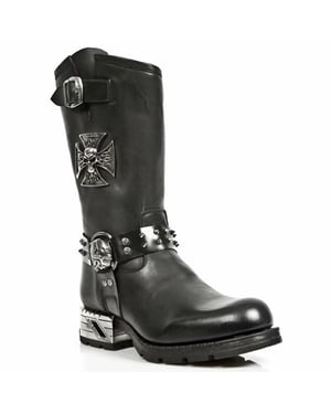 New Rock heren zwart lederen gotische cowboylaarzen - MR030-S1
