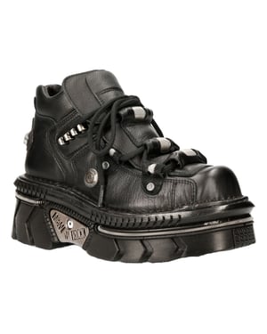 New Rock Unisex Metallic Svart Läder Gothic Techno Stövlar - M-215-S6