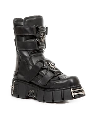New Rock Punk mid calf svarta läderstövlar-M-422-S1