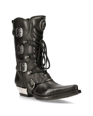 New Rock zwart lederen cowboylaarzen met gesp - M-7993-S1