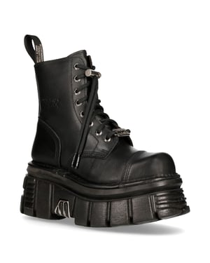 New Rock Black Leather Combat Tower Boots- M-NEWMILI083-S21