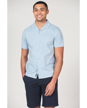 Blue 'Portheras' Cotton Short Sleeve Button-Up Printed Shirt