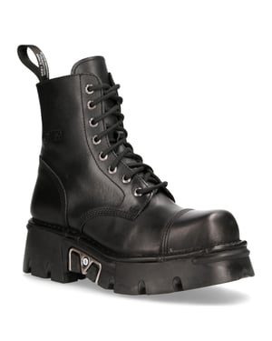 New Rock Black Leather Military Biker Boots- M-NEWMILI083-S19