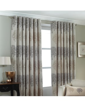Oakdale Tree Motif Eyelet Curtains in Silver
