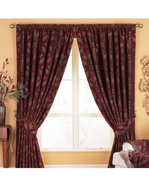 Shiraz Danmask Pencil Pleat Curtains in Bugundy