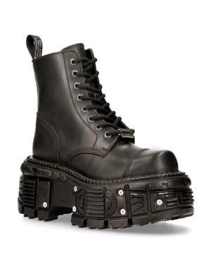 New Rock Unisex Black Leather Combat Platform Boots- TANK083-C1