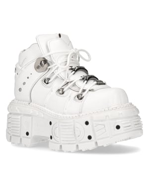 New Rock Unisex White Leather Gothic Punk Boots- M-TANK106-C1