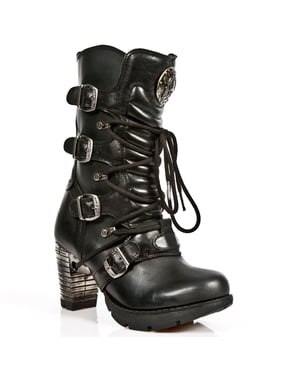 New Rock dames zwart lederen metalen gotische laarzen - TR003-S1