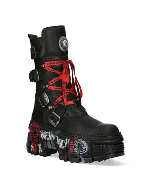 New Rock Mid Calf Punk läderstövlar-WALL028B-C1