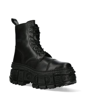New Rock Black Goth Leather Boots-WALL083C-S5