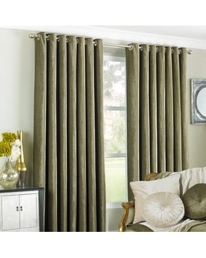 Wellesley Velvet Feel Eyelet Curtains in Mocha