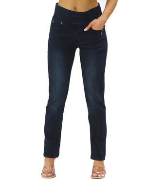 Damesjeans met elastische taille en buikcontrole in donkerblauw