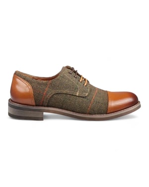 Justin Reess Men's Brown Leather Tweed Oxford Shoes - Theon