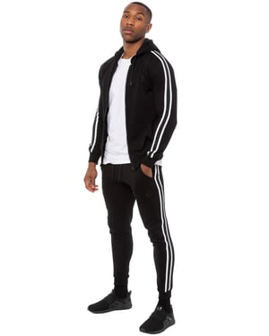 Enzo | Heren Zip Up Tape Hoodie Tracksuit Set - Zwart
