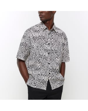 River Island Mens Shirt Grey Boxy Fit Leopard Print