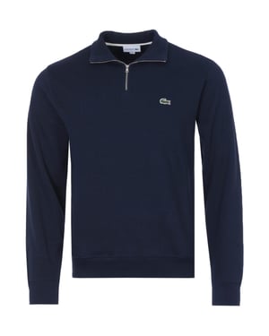 Men's Lacoste Zippered Stand-Up Collar Cotton Sweatshirt in Navy