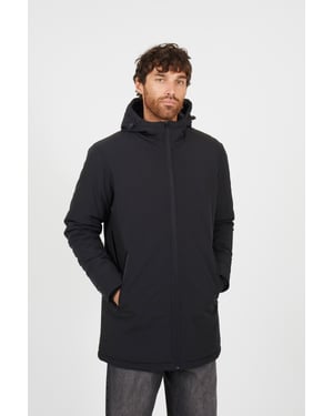 Black Quilted Soft Shell Hooded Parka Jacket