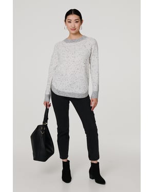 Grey Colour Block Long Sleeve Curve Hem Jumper