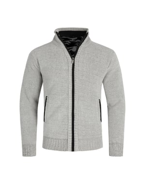 Herrkofta med dragkedja och ståkrage, fodrad tjock stickad pullover Ljusgrå