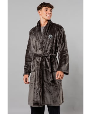Dark Grey Plush Shawl Collar Dressing Gown