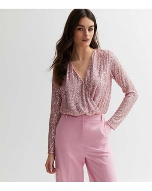 Sequin Wrap Långärmad Bodysuit