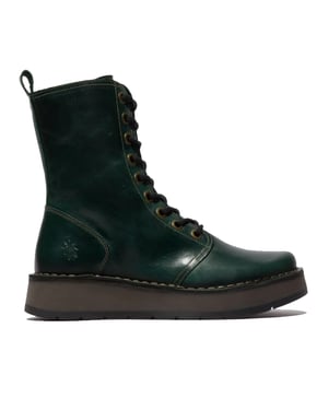 Fly London Dames Groene RAMI043 Casual Leren Veter Enkellaarsjes