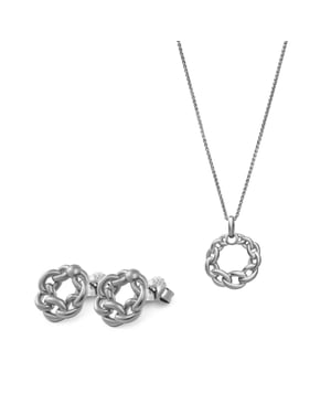 Orphelia 'Estelle' Dames 925 Sterling Zilveren Set: Ketting-Hanger + Oorknoppen - Zilver SET-7516